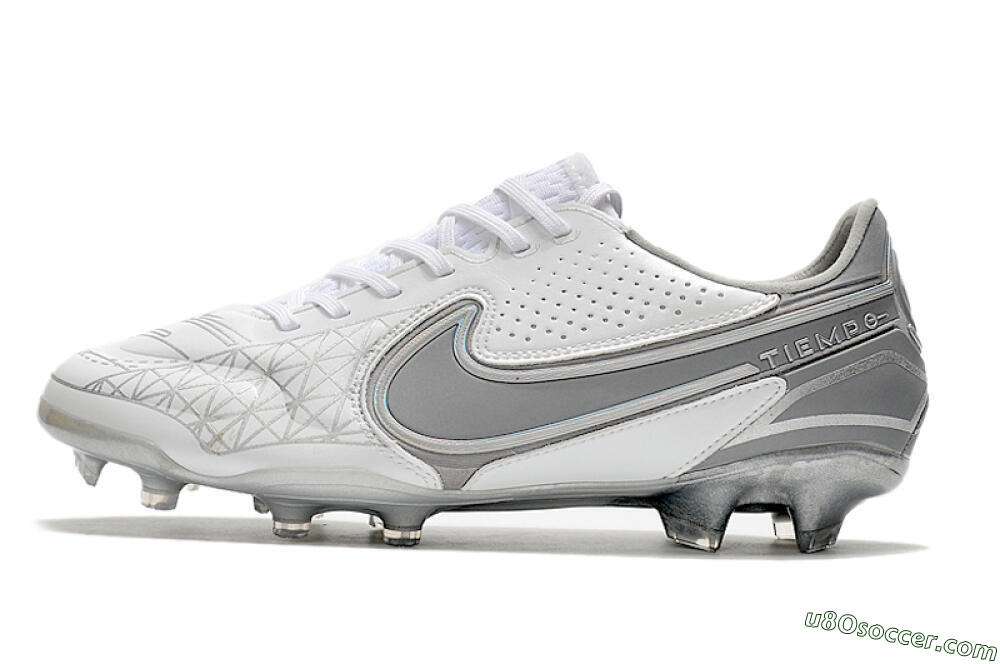 Nike Tiempo Legend 9 Elite FG Firm Ground Soccer Cleats - White/Grey/Silver 2