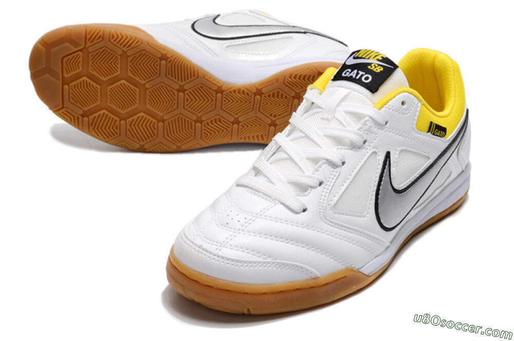 Supreme x Nike SB Gato IC Indoor & Futsal Soccer Shoes - White/Silver/Yellow 3