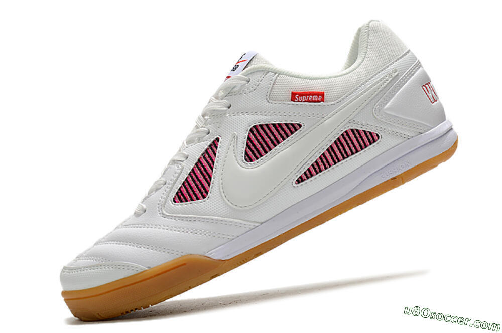 Supreme x Nike SB Gato IC Indoor & Futsal Soccer Shoes - White/Red/Brown 5