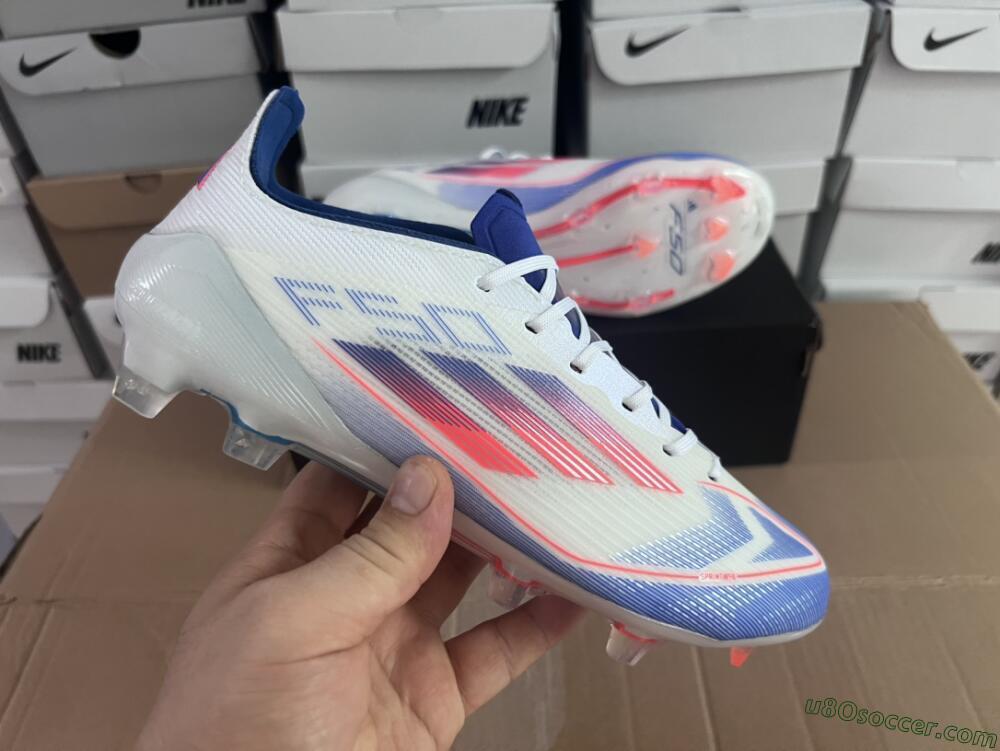 Adidas F50 Adizero FG Firm Ground Soccer Cleats - White/Blue/Pink