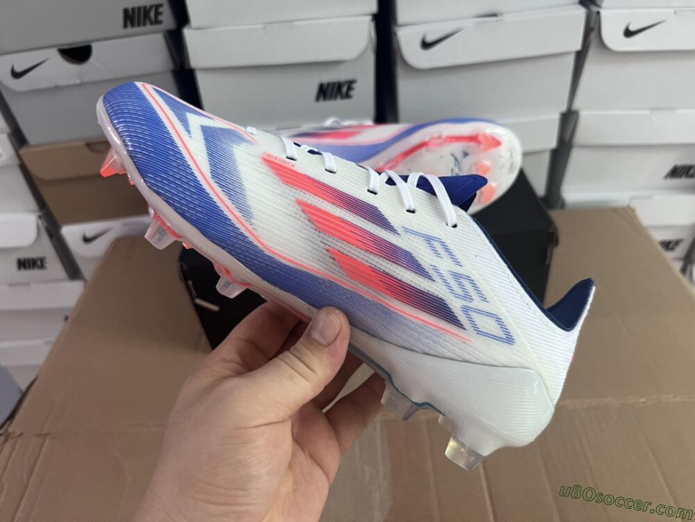 Adidas F50 Adizero FG Firm Ground Soccer Cleats - White/Blue/Pink