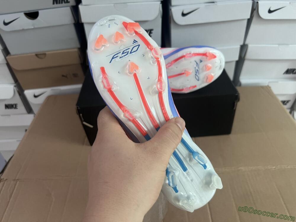 Adidas F50 Adizero FG Firm Ground Soccer Cleats - White/Blue/Pink