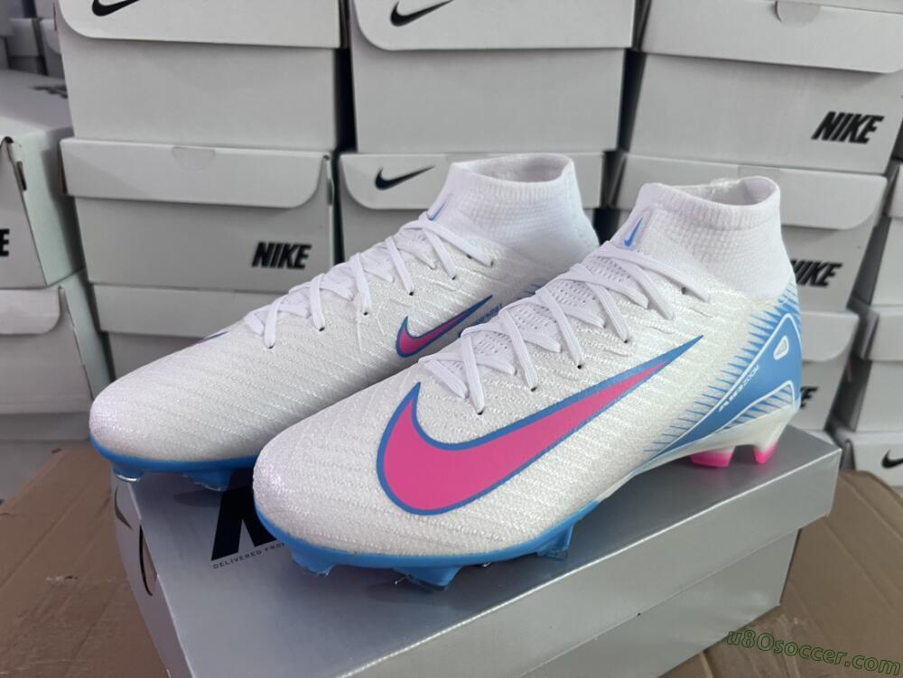 Nike Air Zoom Mercurial Superfly 10 Elite FG Firm Ground Soccer Cleats - White/Pink/Blue