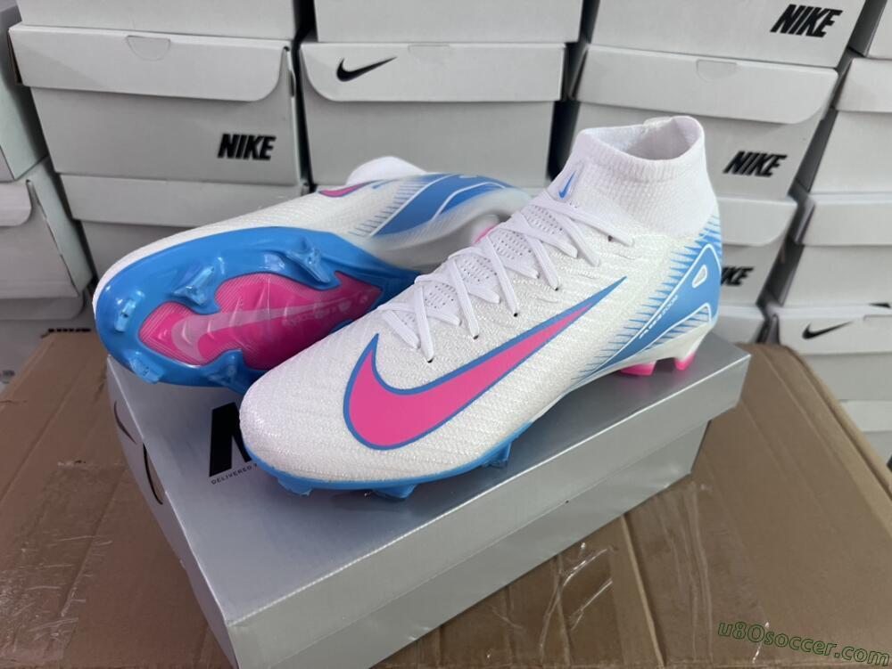 Nike Air Zoom Mercurial Superfly 10 Elite FG Firm Ground Soccer Cleats - White/Pink/Blue