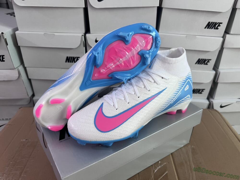 Nike Air Zoom Mercurial Superfly 10 Elite FG Firm Ground Soccer Cleats - White/Pink/Blue