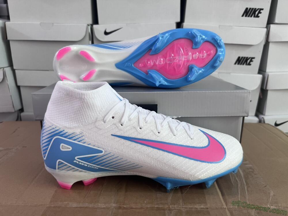 Nike Air Zoom Mercurial Superfly 10 Elite FG Firm Ground Soccer Cleats - White/Pink/Blue