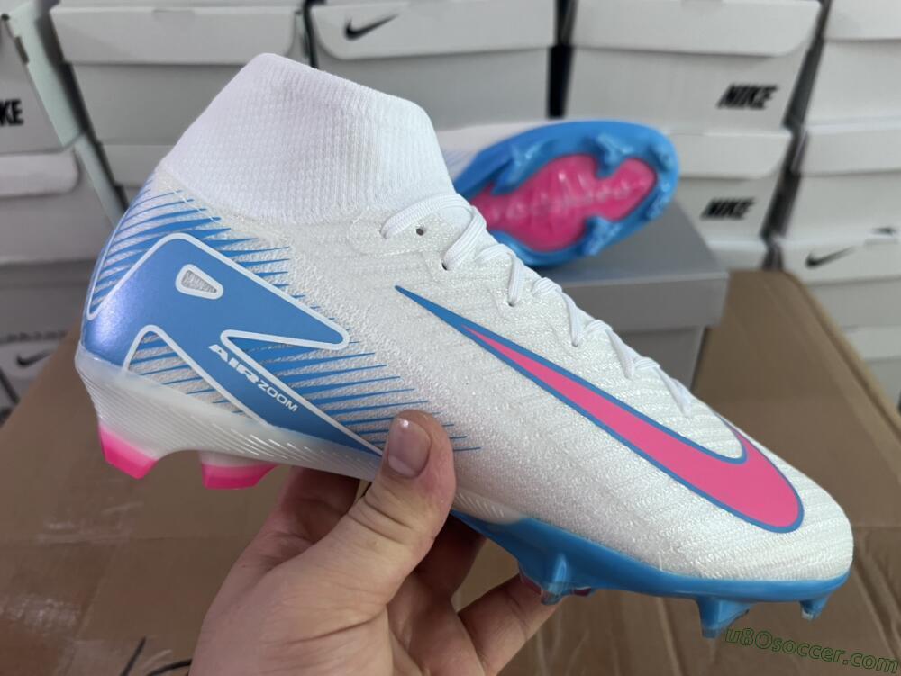 Nike Air Zoom Mercurial Superfly 10 Elite FG Firm Ground Soccer Cleats - White/Pink/Blue