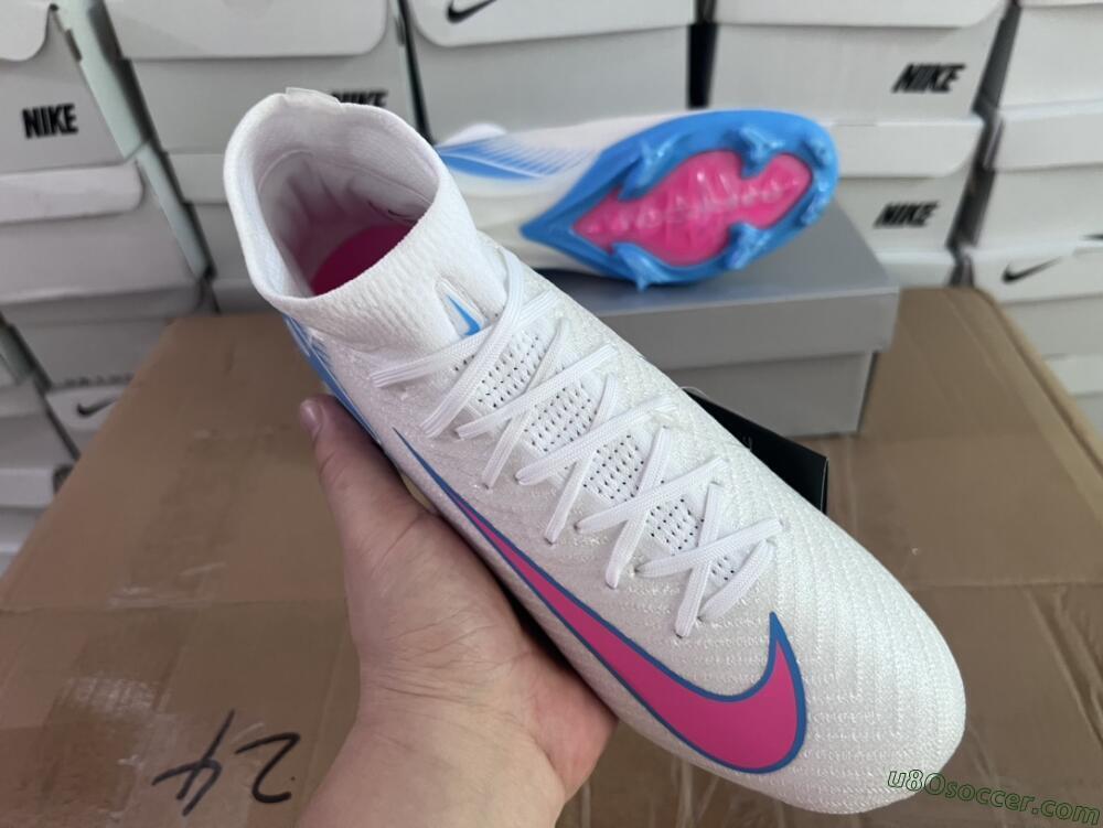 Nike Air Zoom Mercurial Superfly 10 Elite FG Firm Ground Soccer Cleats - White/Pink/Blue