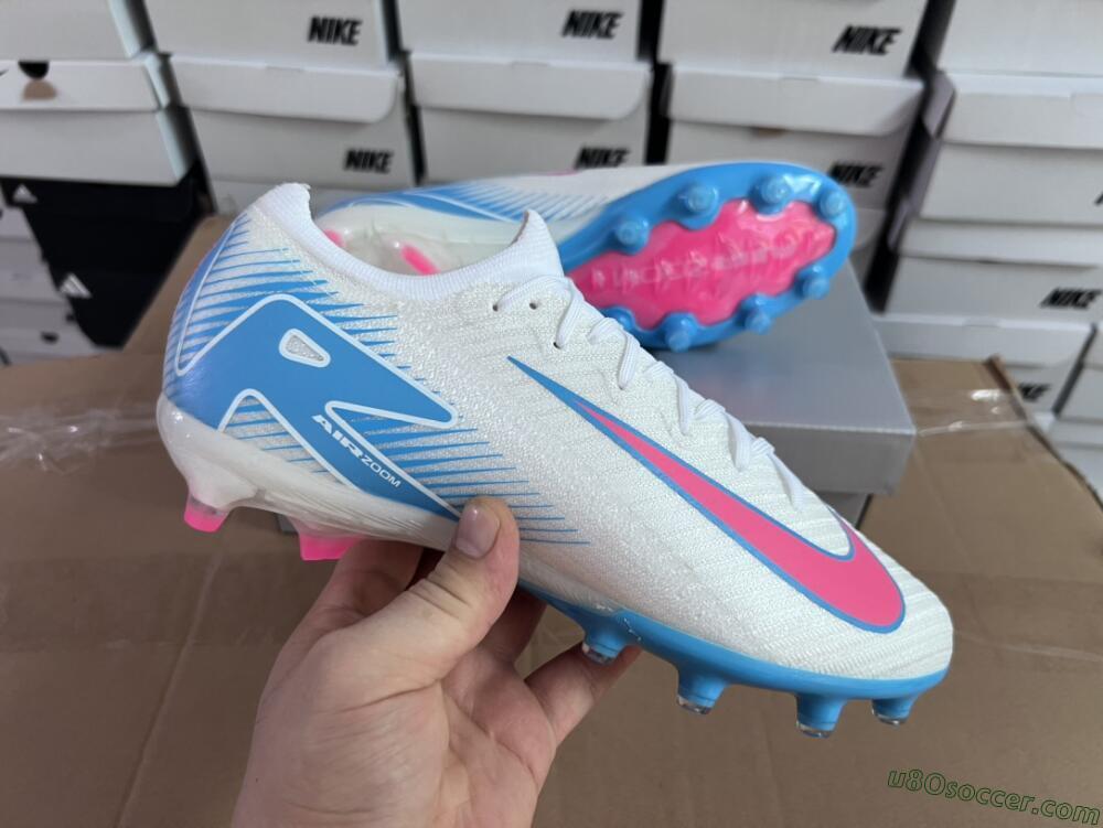 Nike Air Zoom Mercurial Vapor 16 Elite AG Artificial Grass Soccer Cleats - White/Pink/Blue