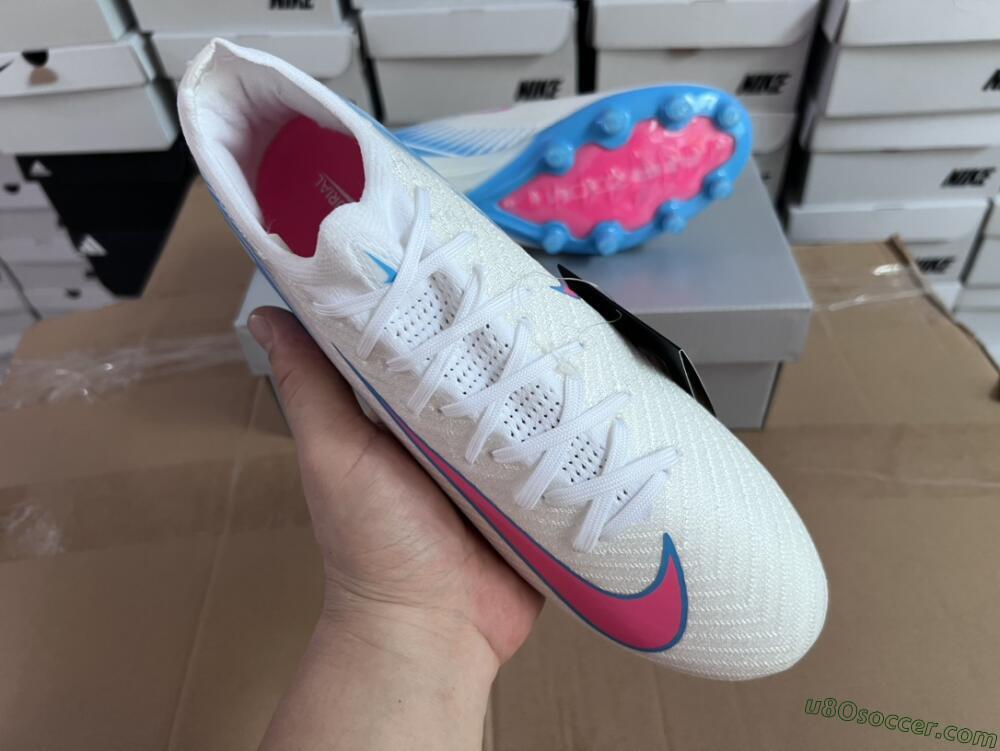 Nike Air Zoom Mercurial Vapor 16 Elite AG Artificial Grass Soccer Cleats - White/Pink/Blue