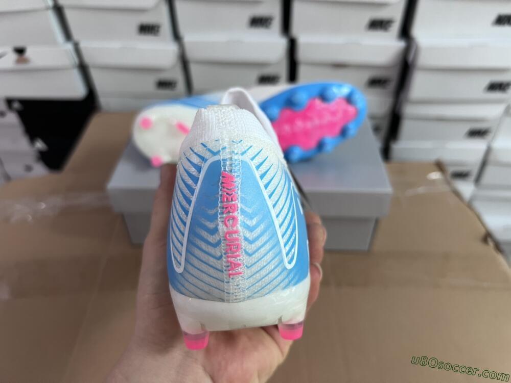 Nike Air Zoom Mercurial Vapor 16 Elite AG Artificial Grass Soccer Cleats - White/Pink/Blue