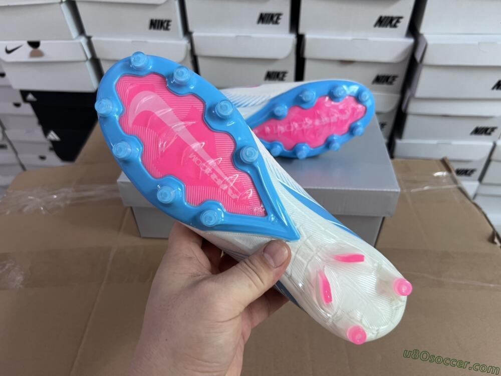 Nike Air Zoom Mercurial Vapor 16 Elite AG Artificial Grass Soccer Cleats - White/Pink/Blue