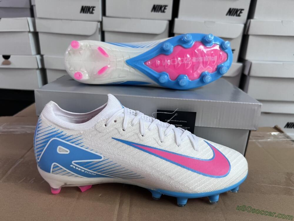 Nike Air Zoom Mercurial Vapor 16 Elite AG Artificial Grass Soccer Cleats - White/Pink/Blue