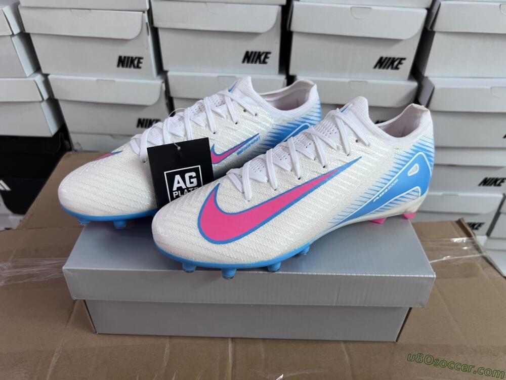 Nike Air Zoom Mercurial Vapor 16 Elite AG Artificial Grass Soccer Cleats - White/Pink/Blue