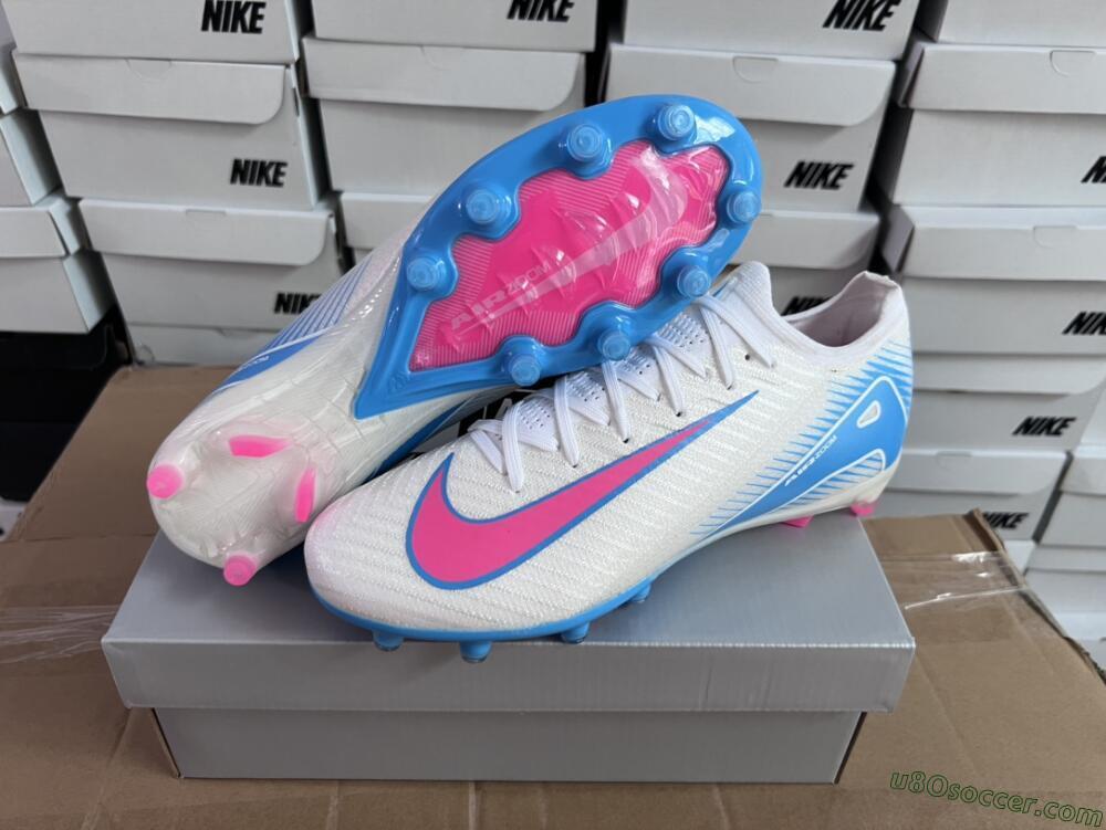 Nike Air Zoom Mercurial Vapor 16 Elite AG Artificial Grass Soccer Cleats - White/Pink/Blue