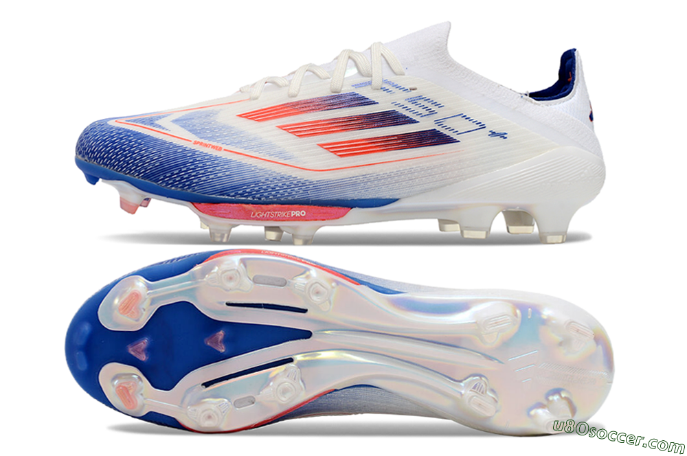 Adidas F50+ Lightstrike Pro FG Firm Ground Soccer Cleats - Cloud White/Solar Red/Lucid Blue 0