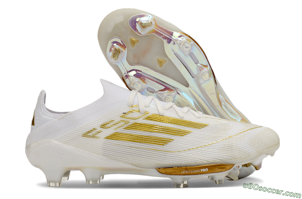 Adidas F50+ Lightstrike Pro FG Firm Ground Soccer Cleats - Cloud White/Gold Metallic/Cloud White 1