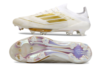 Adidas F50+ Lightstrike Pro FG Firm Ground Soccer Cleats - Cloud White/Gold Metallic/Cloud White