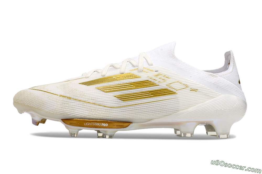 Adidas F50+ Lightstrike Pro FG Firm Ground Soccer Cleats - Cloud White/Gold Metallic/Cloud White 2