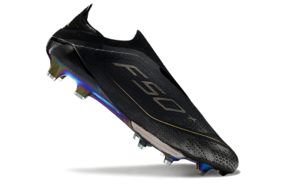 Adidas F50+ Lightstrike Pro Laceless FG Firm Ground Soccer Cleats - Core Black/Iron Metallic/Gold Metallic