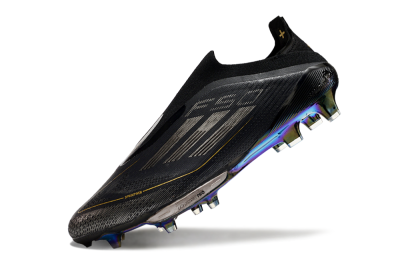Adidas F50+ Lightstrike Pro Laceless FG Firm Ground Soccer Cleats - Core Black/Iron Metallic/Gold Metallic