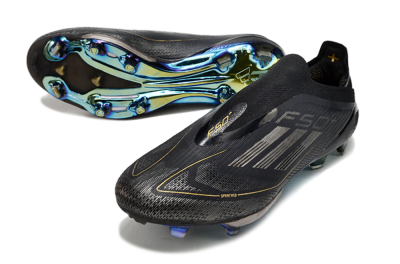 Adidas F50+ Lightstrike Pro Laceless FG Firm Ground Soccer Cleats - Core Black/Iron Metallic/Gold Metallic