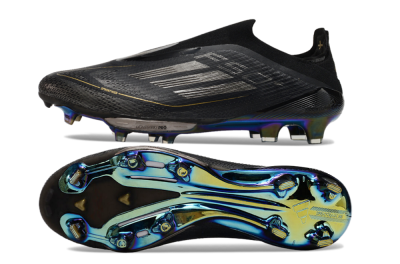 Adidas F50+ Lightstrike Pro Laceless FG Firm Ground Soccer Cleats - Core Black/Iron Metallic/Gold Metallic