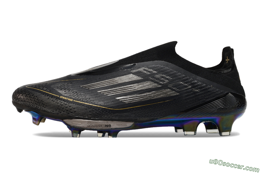 Adidas F50+ Lightstrike Pro Laceless FG Firm Ground Soccer Cleats - Core Black/Iron Metallic/Gold Metallic 2