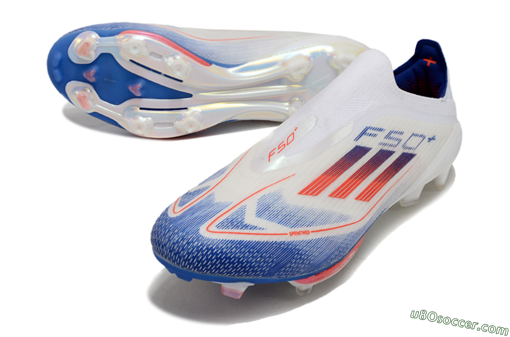Adidas F50+ Lightstrike Pro Laceless FG Firm Ground Soccer Cleats - Cloud White/Solar Red/Lucid Blue 3