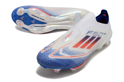 Adidas F50+ Lightstrike Pro Laceless FG Firm Ground Soccer Cleats - Cloud White/Solar Red/Lucid Blue