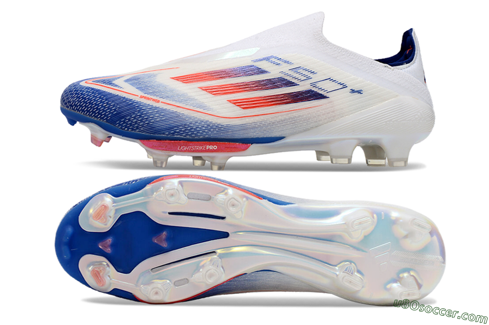 Adidas F50+ Lightstrike Pro Laceless FG Firm Ground Soccer Cleats - Cloud White/Solar Red/Lucid Blue 0