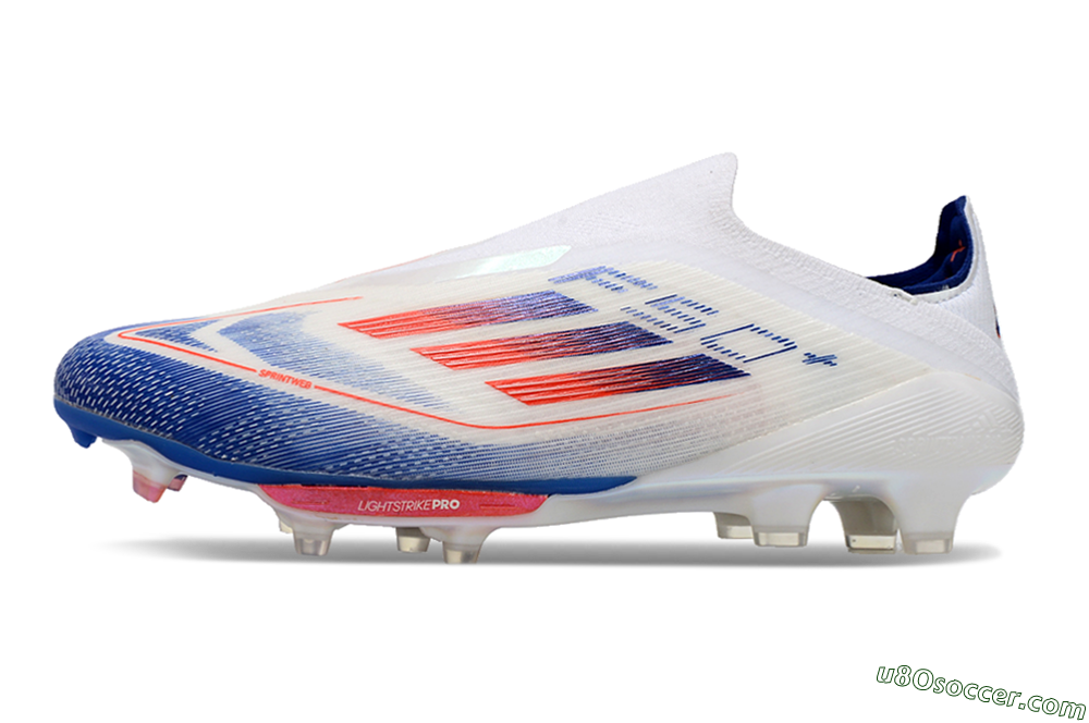 Adidas F50+ Lightstrike Pro Laceless FG Firm Ground Soccer Cleats - Cloud White/Solar Red/Lucid Blue 2