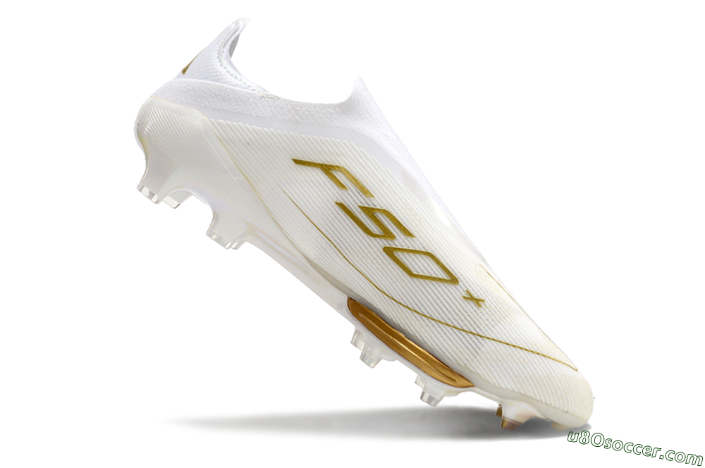 Adidas F50+ Lightstrike Pro Laceless FG Firm Ground Soccer Cleats - Cloud White/Gold Metallic/Cloud White 3