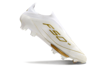 Adidas F50+ Lightstrike Pro Laceless FG Firm Ground Soccer Cleats - Cloud White/Gold Metallic/Cloud White