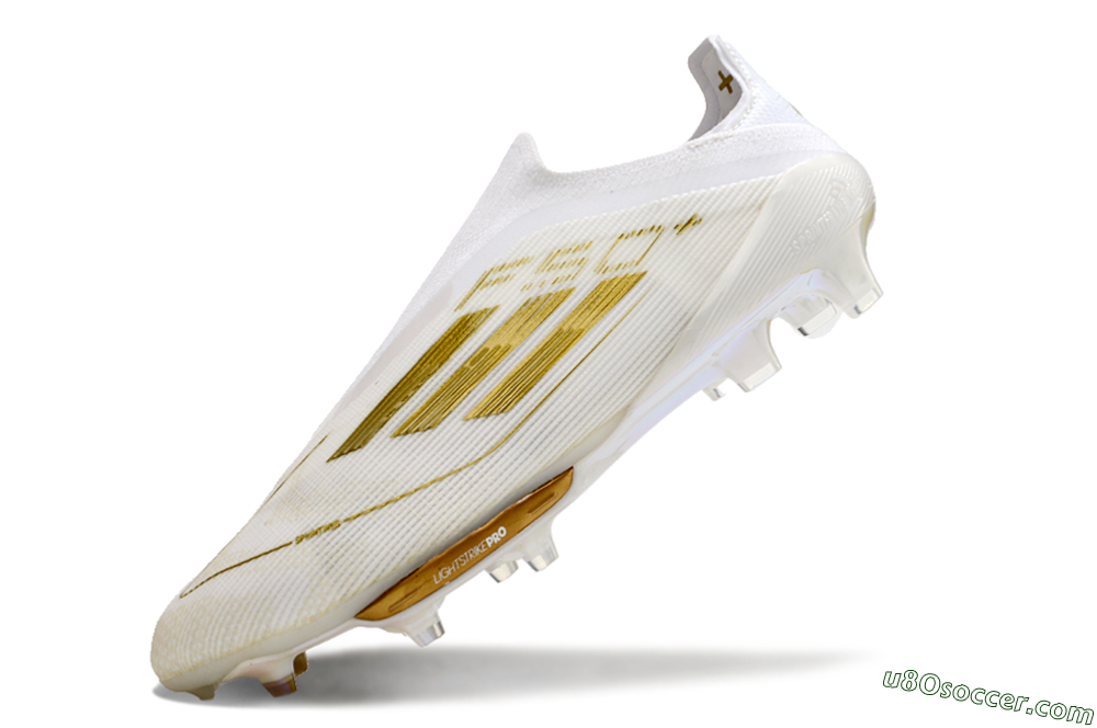 Adidas F50+ Lightstrike Pro Laceless FG Firm Ground Soccer Cleats - Cloud White/Gold Metallic/Cloud White 4