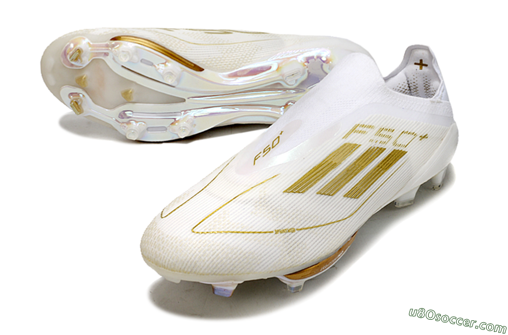 Adidas F50+ Lightstrike Pro Laceless FG Firm Ground Soccer Cleats - Cloud White/Gold Metallic/Cloud White 2