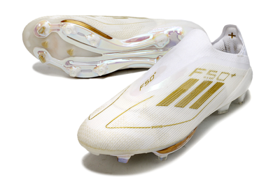 Adidas F50+ Lightstrike Pro Laceless FG Firm Ground Soccer Cleats - Cloud White/Gold Metallic/Cloud White