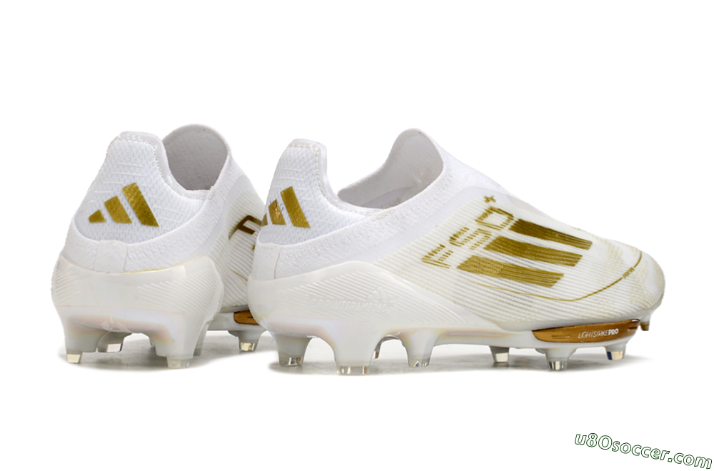 Adidas F50+ Lightstrike Pro Laceless FG Firm Ground Soccer Cleats - Cloud White/Gold Metallic/Cloud White 5