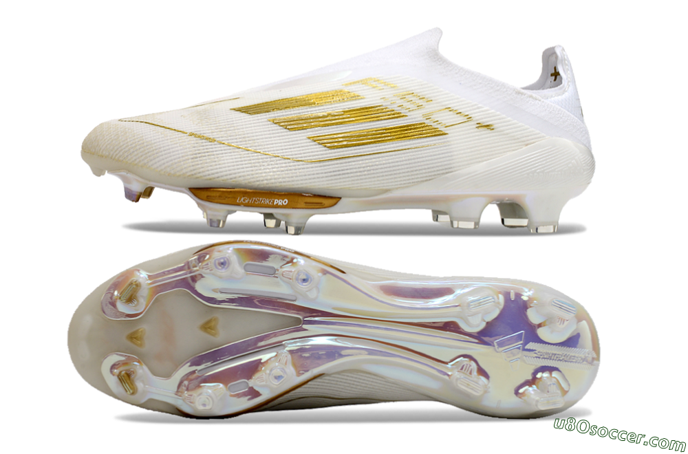 Adidas F50+ Lightstrike Pro Laceless FG Firm Ground Soccer Cleats - Cloud White/Gold Metallic/Cloud White 0