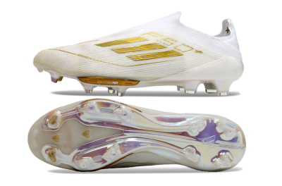 Adidas F50+ Lightstrike Pro Laceless FG Firm Ground Soccer Cleats - Cloud White/Gold Metallic/Cloud White