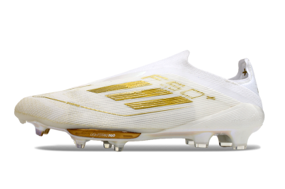 Adidas F50+ Lightstrike Pro Laceless FG Firm Ground Soccer Cleats - Cloud White/Gold Metallic/Cloud White