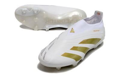 Adidas Predator Elite Laceless FG Firm Ground Soccer Cleats - Beige/White/Gold