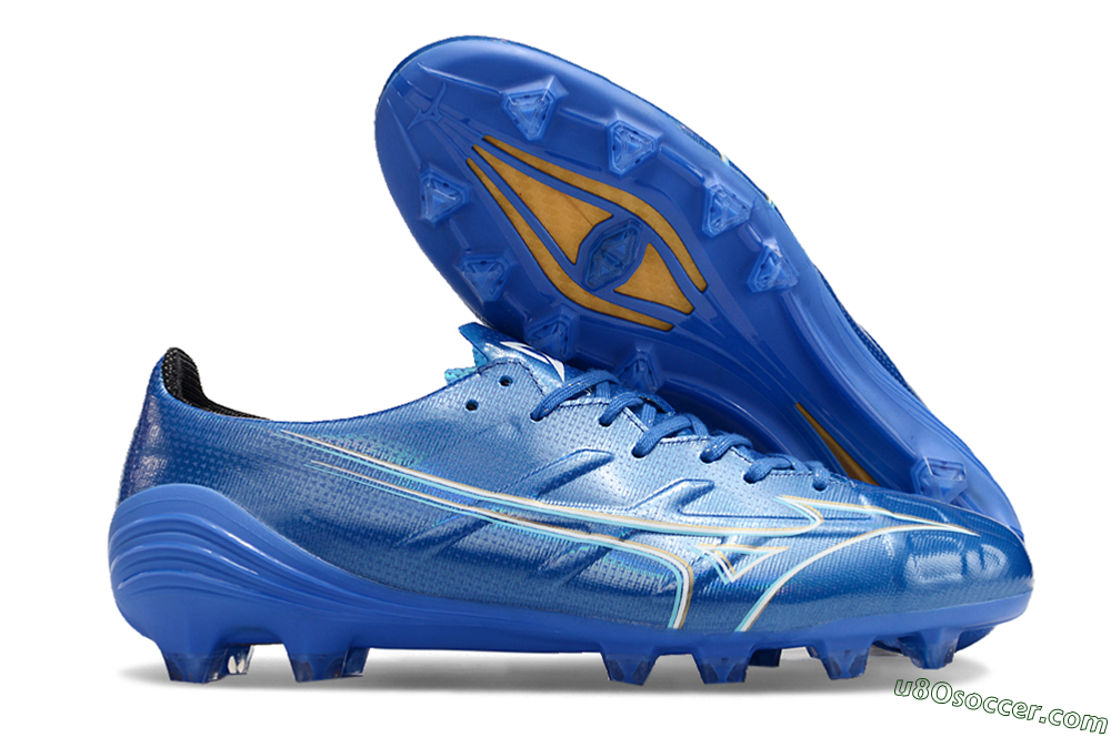 Mizuno Monarcida Alpha FG Firm Ground Soccer Cleats - Blue/White/Yellow 1