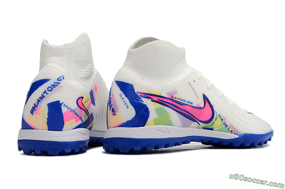 Nike Phantom Luna Elite TF Artificial Turf Soccer Shoes - White/Pink/Blue 6