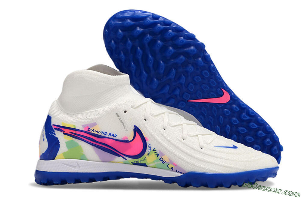 Nike Phantom Luna Elite TF Artificial Turf Soccer Shoes - White/Pink/Blue 1