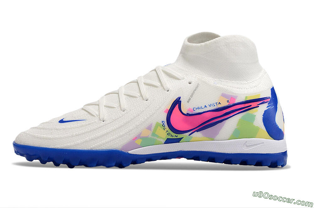 Nike Phantom Luna Elite TF Artificial Turf Soccer Shoes - White/Pink/Blue 2