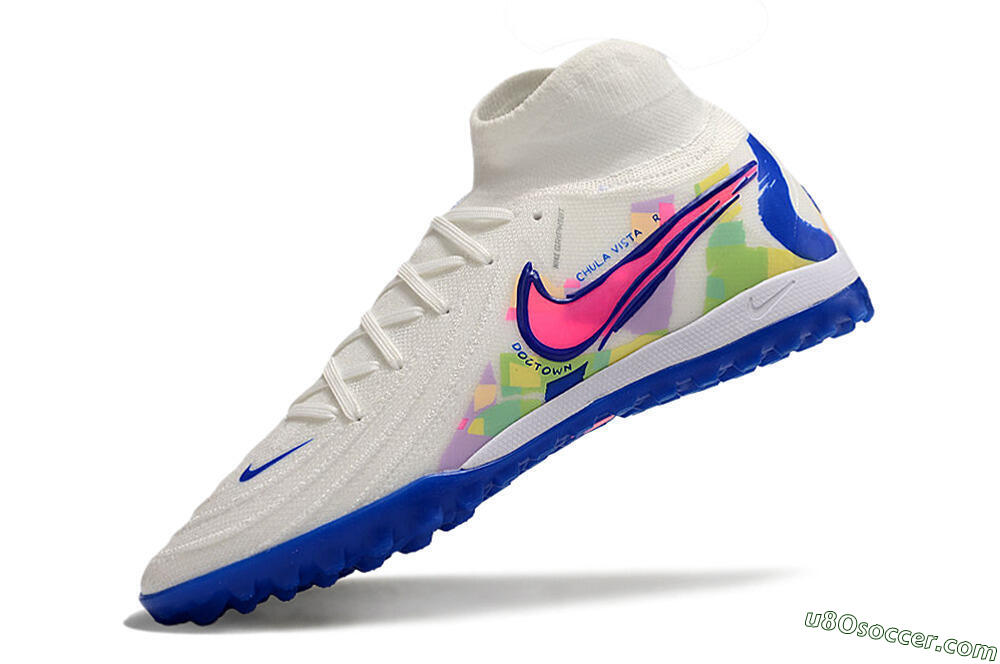 Nike Phantom Luna Elite TF Artificial Turf Soccer Shoes - White/Pink/Blue 5