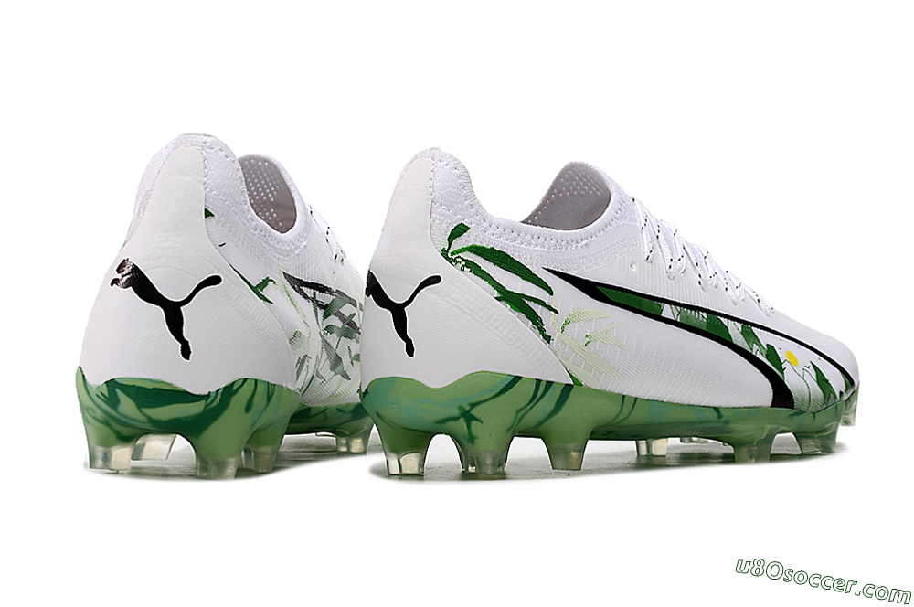 Puma Ultra Ultimate FG Firm Ground Soccer Cleats - White/Black/Green 6