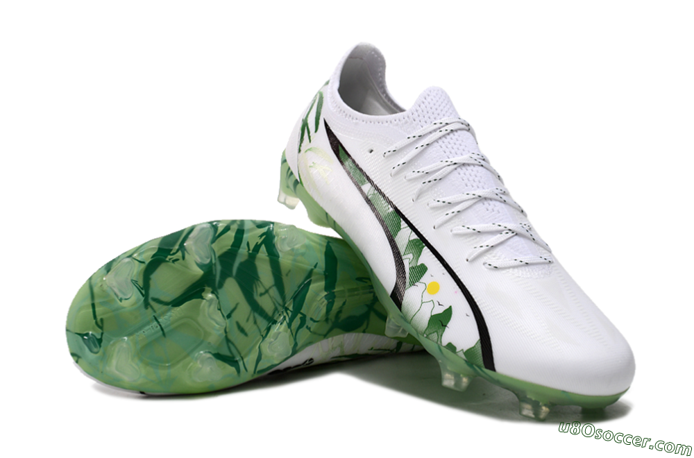 Puma Ultra Ultimate FG Firm Ground Soccer Cleats - White/Black/Green 2