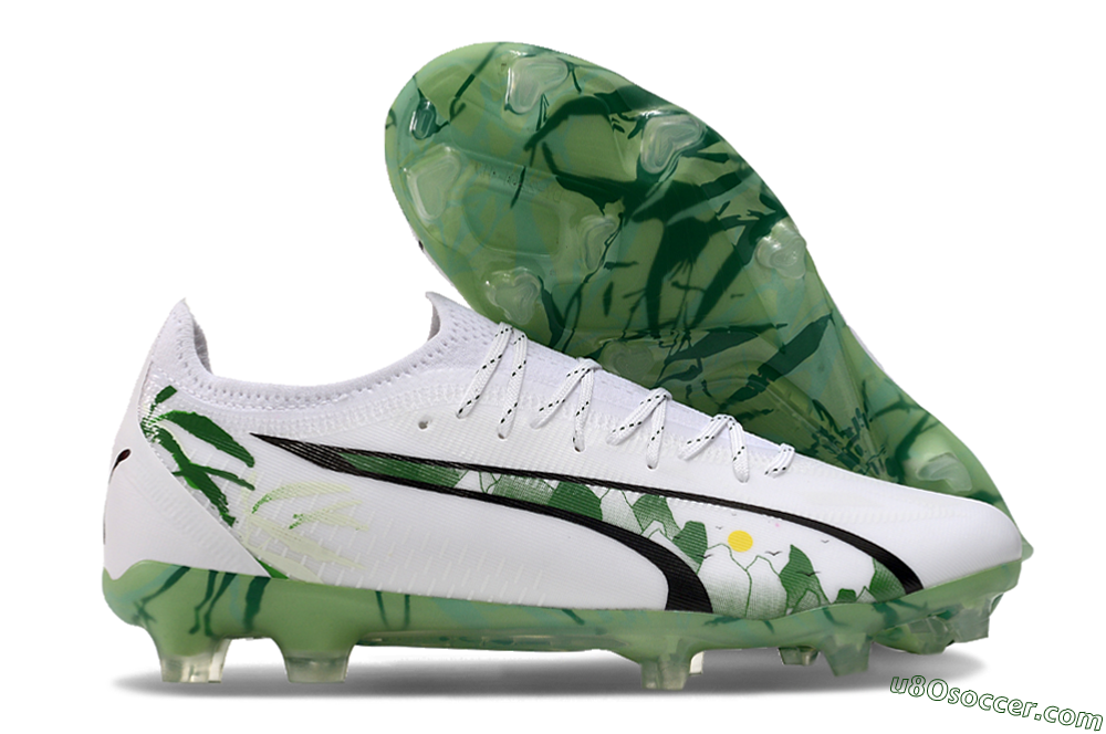 Puma Ultra Ultimate FG Firm Ground Soccer Cleats - White/Black/Green 1